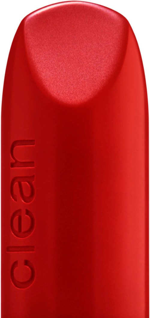 A red Clarendon lip balm tube with a rounded top and the brand name on the side.