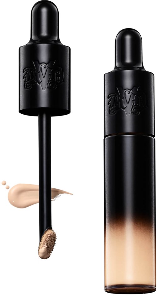 Black dropper bottle with a beige liquid, likely foundation or concealer, and an applicator wand. The bottle has a dragon logo.