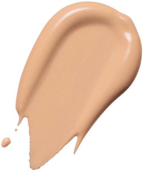 A beige liquid foundation swatch with a small drop on the side.