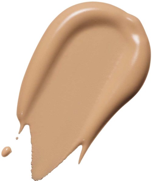 A large smear of beige liquid makeup with small drip at the side.
