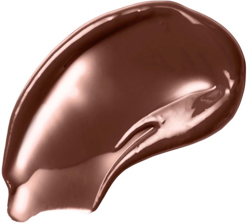 A dollop of shiny, melted chocolate with smooth texture and curved shape.