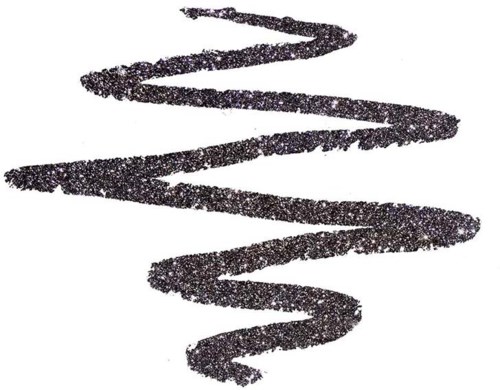 A black, glittery squiggly line on a white background.