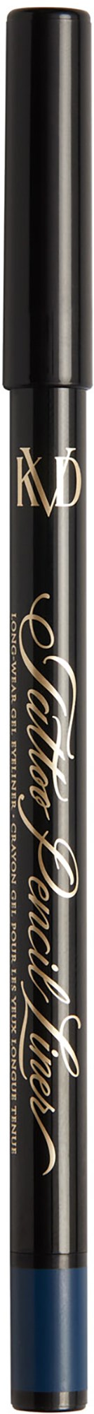 A black and blue eyeliner with a silver script logo and a black cap.