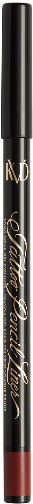 A lip liner pencil with a black body, clear cap, and red tip, labeled 'KVD Beauty Outlaw.'