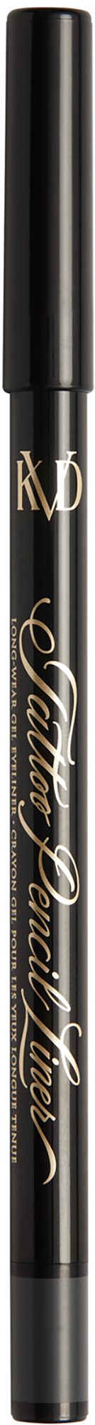 A black eyeliner pen with gold writing and a cap, designed for makeup application.