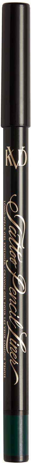 A black eyeliner pencil with gold writing that says 'Luxury' and a green tip.