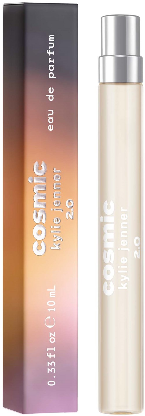 En parfym som heter 'Cosmic Kylie Jenner', 10 ml flaska, med färggradient i mörka till ljusa nyanser.