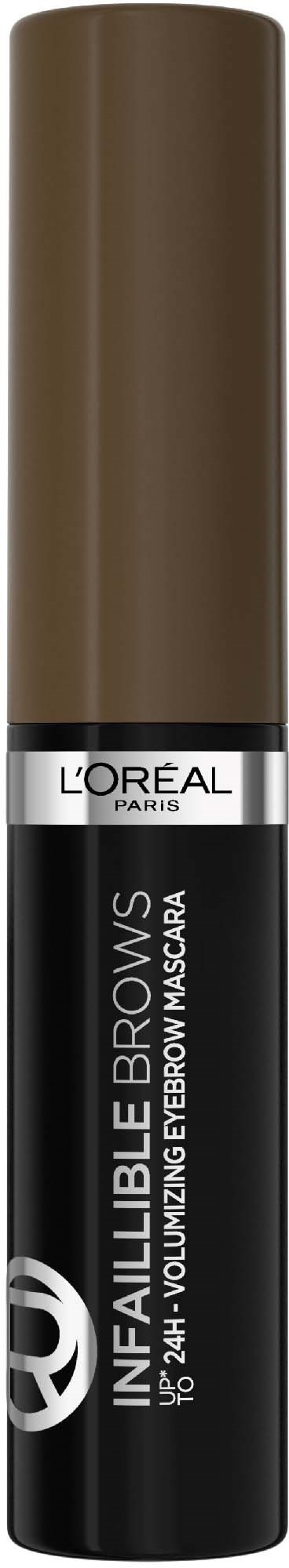 L'Oréal kulmameikkiharja musta ja ruskea, merkintä 'L'Infaillible Brows' kulmien volyymiin ja muotoiluun.