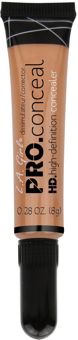En liten tub med HD high-definition concealer med svart lock och beige kropp, märkt 'PRO' och 'concealer'.
