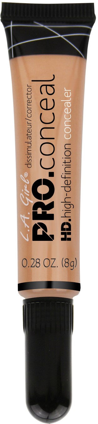 En tub med HD högupplöst concealer med beigt färg, svart lock och etikett.