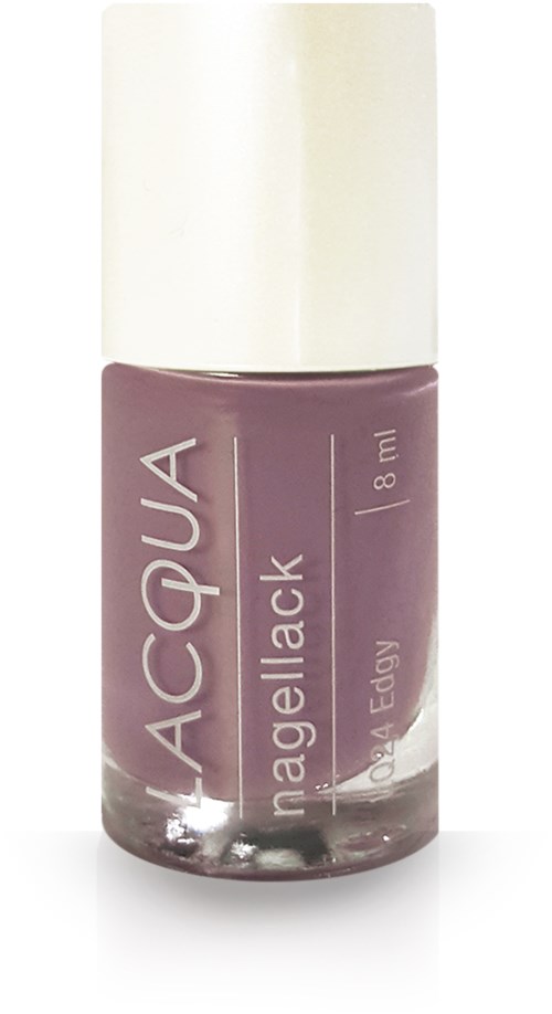 En liten lila nagellackflaska med vit kork. Etiketten säger "MAGELACK" och "Aqua Easy."