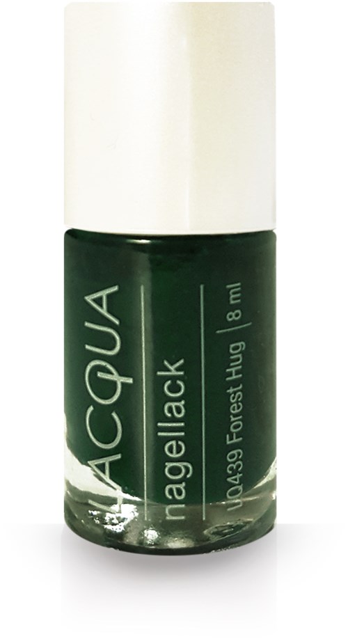 Liten grön flaska med nagellacksgel och vit پوش, märkt 'ACQUA nailgellack'.