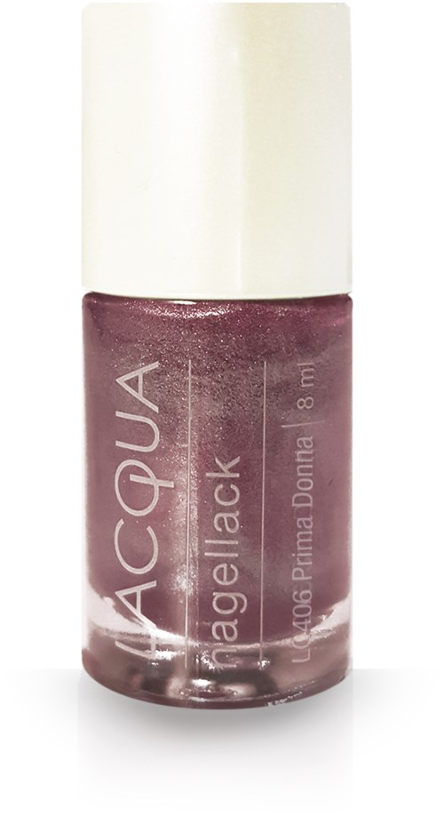 En flaska med mörk vinröd nagellack med vit kork, märkt "HYDRAQUA" och "gelack."