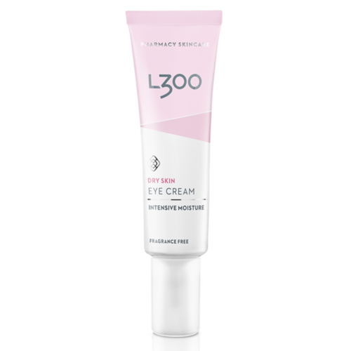 Roze en witte tube oogcrème voor een droge huid, intensieve hydratatie, geurvrij.