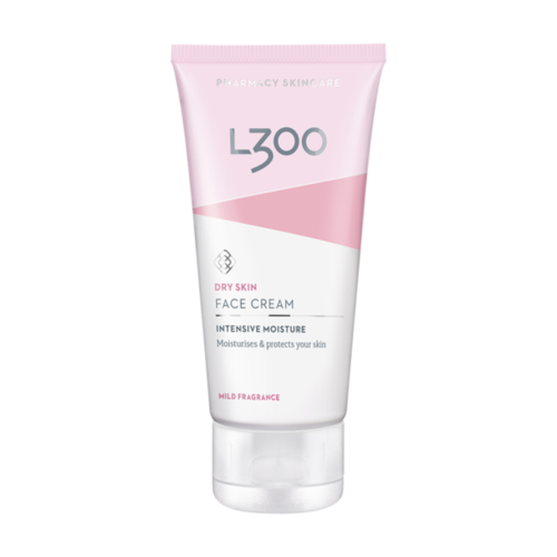 Roze en witte tube met label 'Lzoo Droge Huid Gezichtscrème' met hydratatie en milde geur.