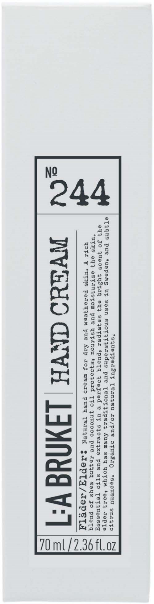 A white box with black text and borders, showing product name, number 244, and description of hand cream.