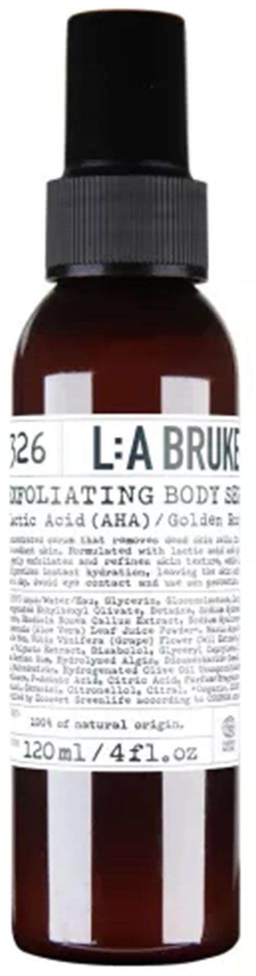 A brown bottle with a black pump, label text partly visible, indicating it is a body serum.