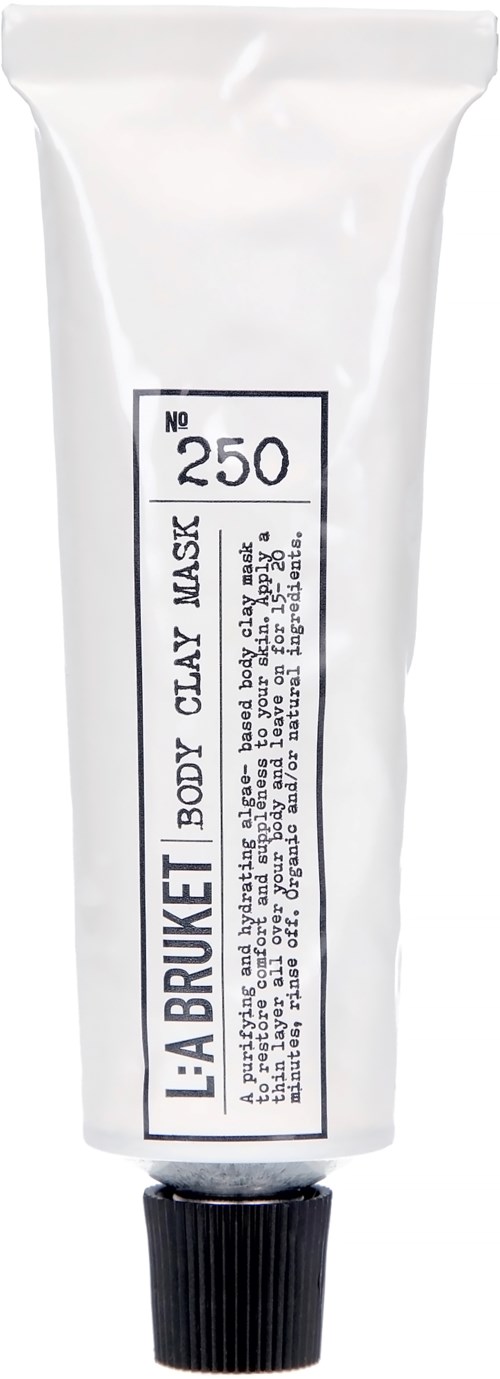 En hvit tubes med svart lokk, merket La Bruket kroppskløy maskenummer 250.