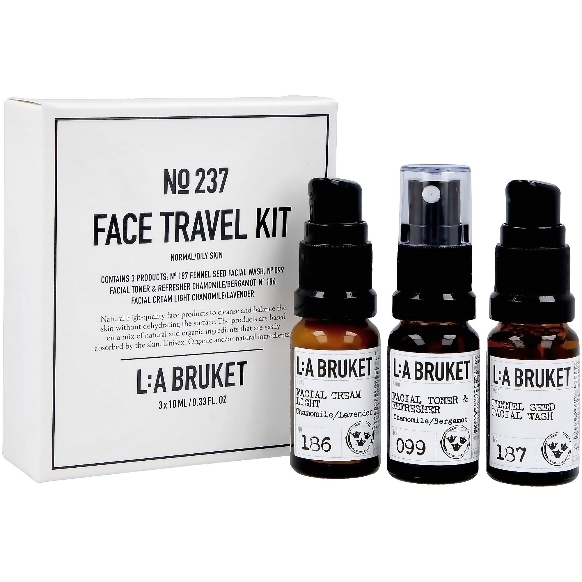 L:A Bruket Face Travel Kit Normal/Fet Hy 3 x 10 ml