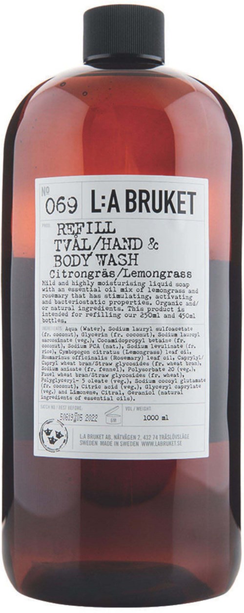 L:a Bruket Hand & Body Wash 069 Refill Lemongrass 1000 ml