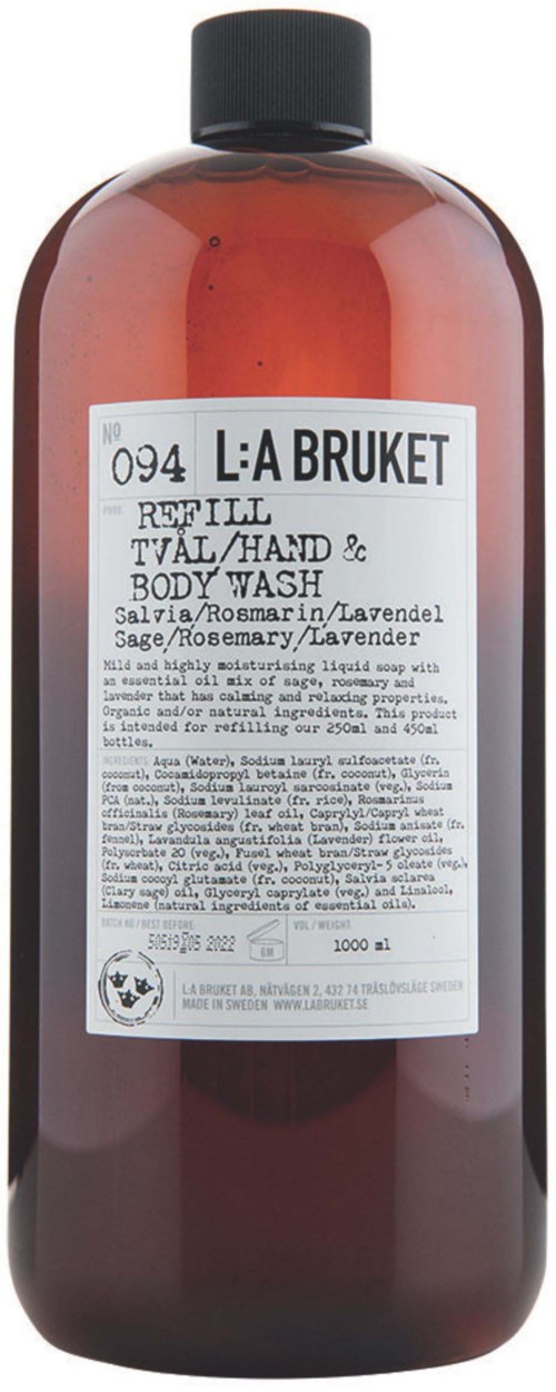 L:a Bruket Hand & Body Wash 094 Refill Sage/Rosemary/Lavender 1000 ml