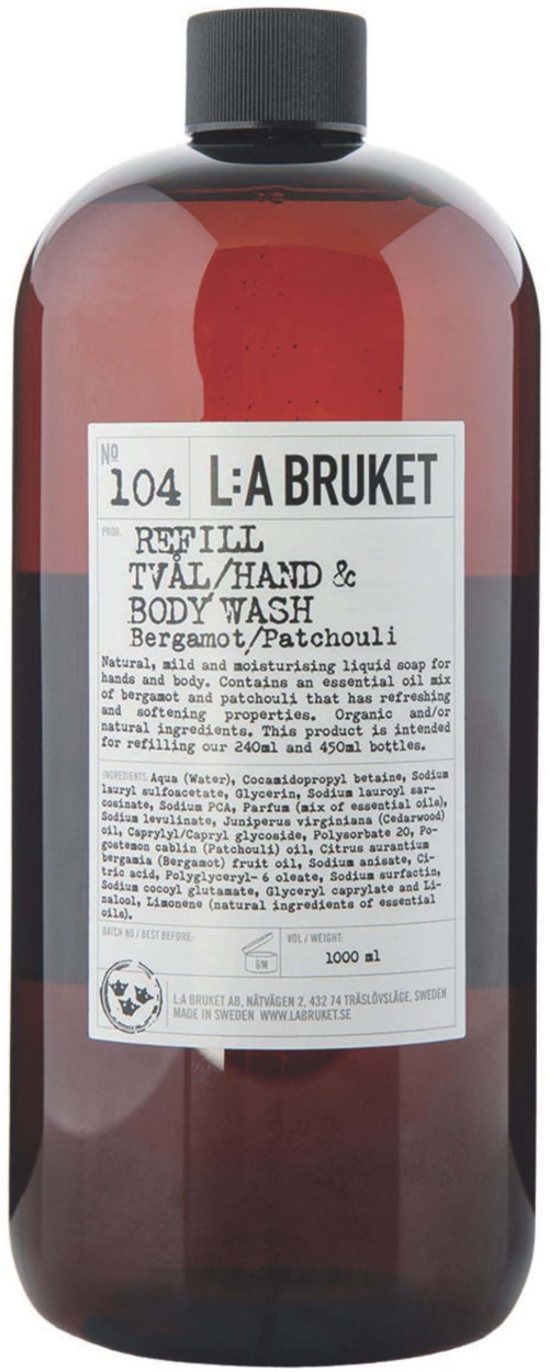 L:a Bruket Hand & Body Wash 104 Refill Bergamot/Patchouli 1000 ml
