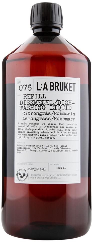 L:A Bruket Refill Dishwashing Liquid Lemongrass/Rosemary 1000 ml