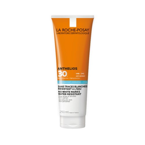 En tub av La Roche-Posay solskyddscreme med SPF 30, för känslig hud och vattenresistent.