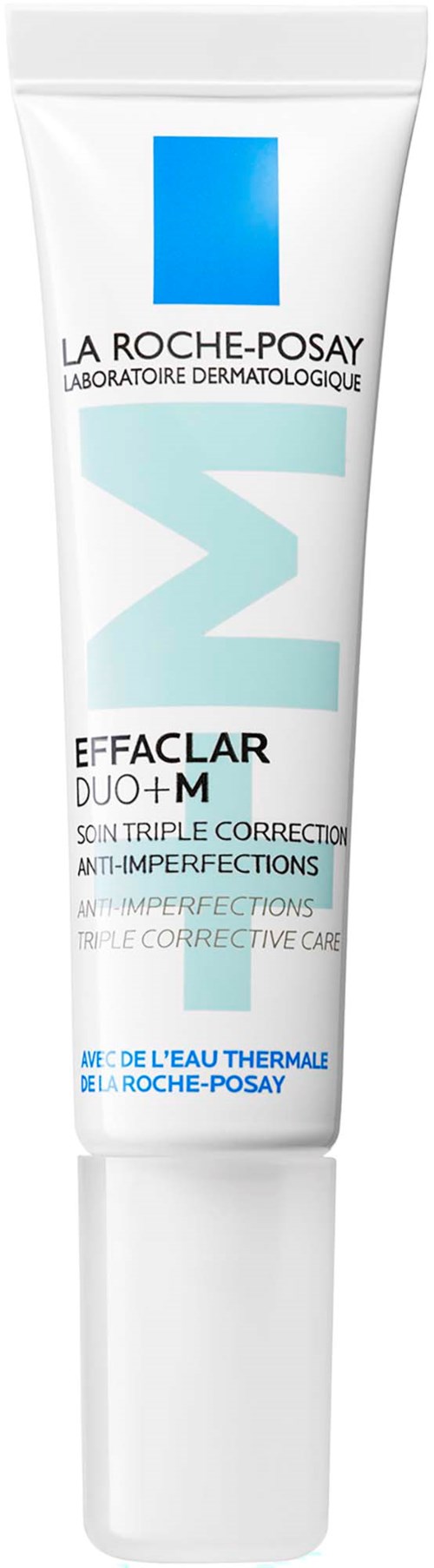 Tube mit La Roche-Posay Effaclar Duo+ Hautpflege in blauer und weißer Verpackung.