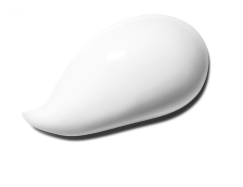 A white, smooth, teardrop-shaped object with a shiny surface on a white background.