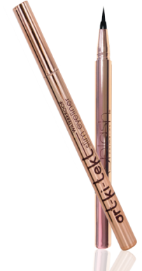 A dual-ended pink eyeliner pen, one with a fine point for detailed line work.
