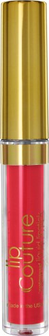 En guldfärgad lock och en rosa läppglansrör med orden "lip couture" på.