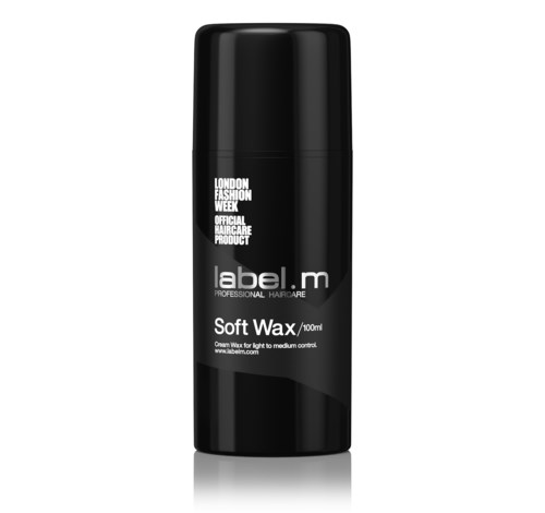 Svart behållare med mjuk vax för hårstyling, märkt med 'label.m' och detaljer, 100 ml.