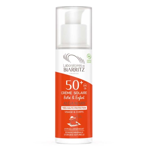 Zonnebrandcrème voor baby's en kinderen, SPF 50+, hoge bescherming, natuurlijke minerale filters.