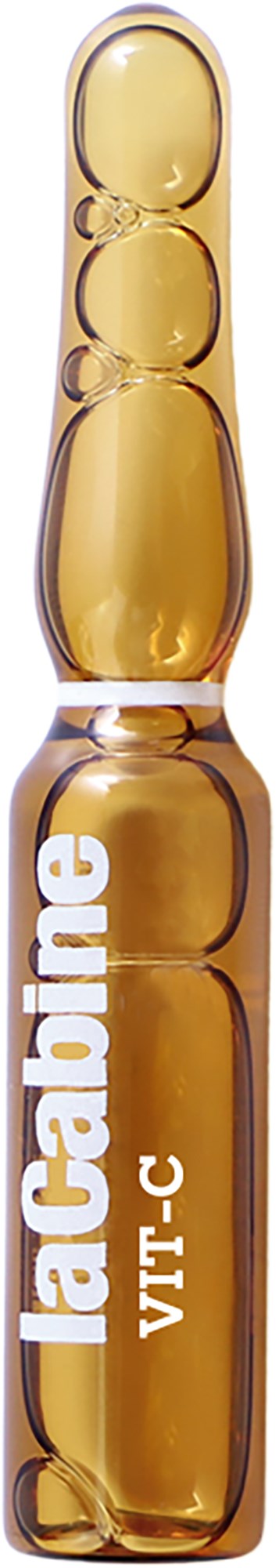 En brun glasampull med vitt text som säger "Lactabine VIT-C" på den.
