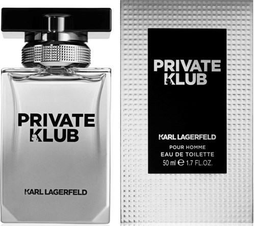 En parfymflaska och förpackning märkt 'PRIVATE KLUB' av Karl Lagerfeld.
