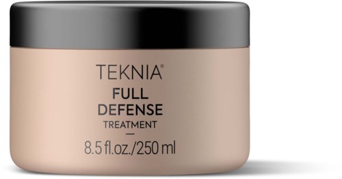 En burk med Teknia Full Defense-behandlingskräm med ett silverlock och beige kropp.