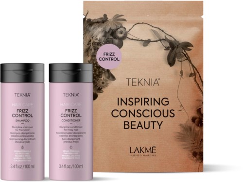 Zwei Flaschen Haarpflegeprodukte und eine Schachtel mit Blumen, Blättern und Text über Schönheit und Selbstvertrauen.