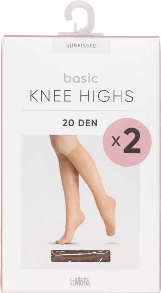 Packaging for knee high stockings showing a leg and the number two.