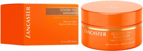 Lancaster Golden Tan Maximizer after sun balm i orange förpackning med produkt och förpackning i sidovy.