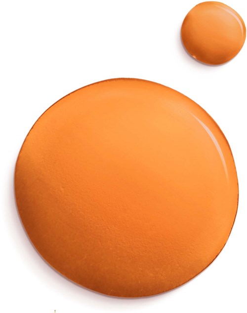 Zwei orange-tonige tonartige Gegenstände, einer groß und flach, einer klein und rund, auf weißem Hintergrund.
