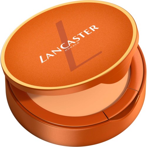 Lancaster Monaco -pudera, oranssi kotelo ja logo päällä.