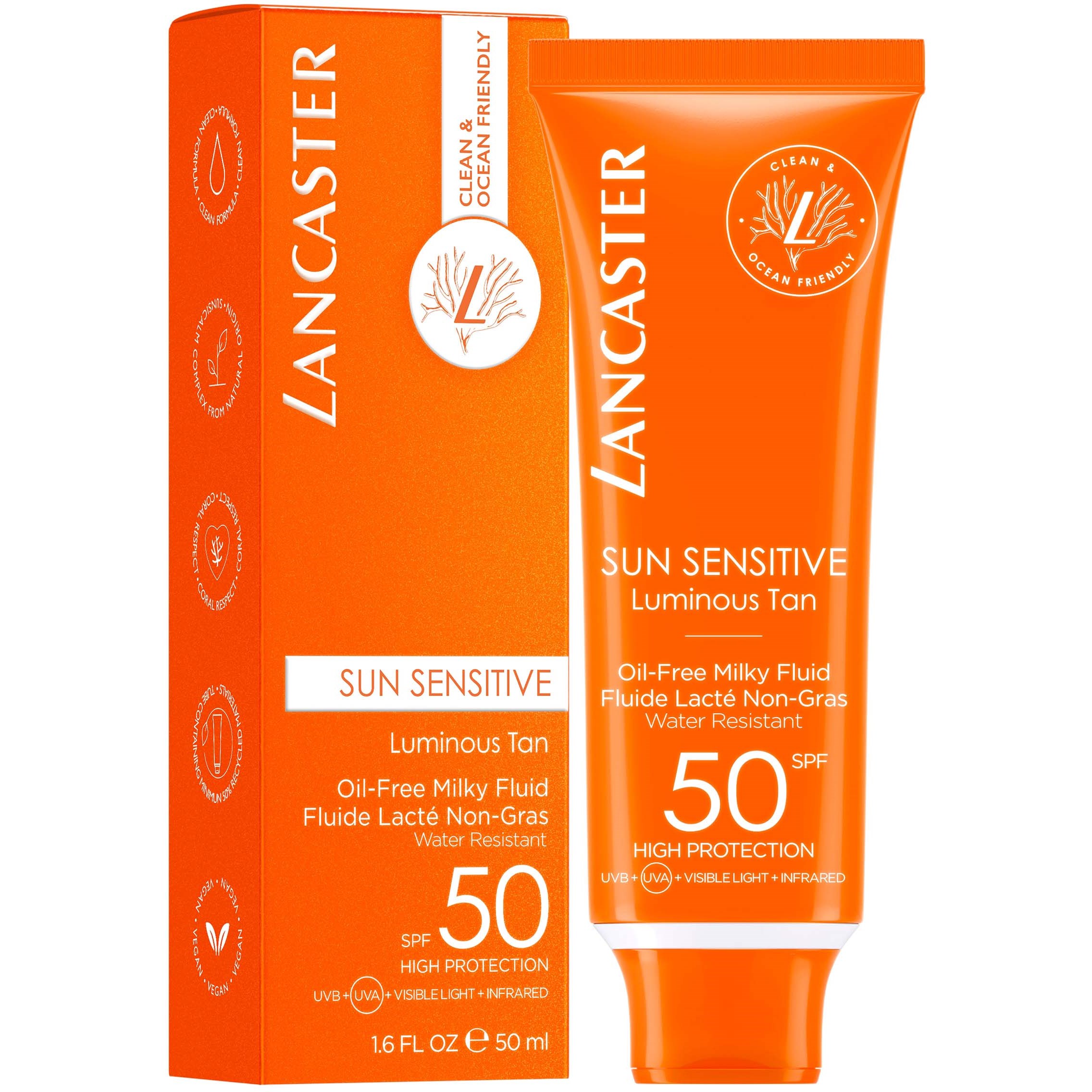 Alternativ bild 1 för Lancaster Sun Sensitive Oil free milky fluid SPF50  50 ml