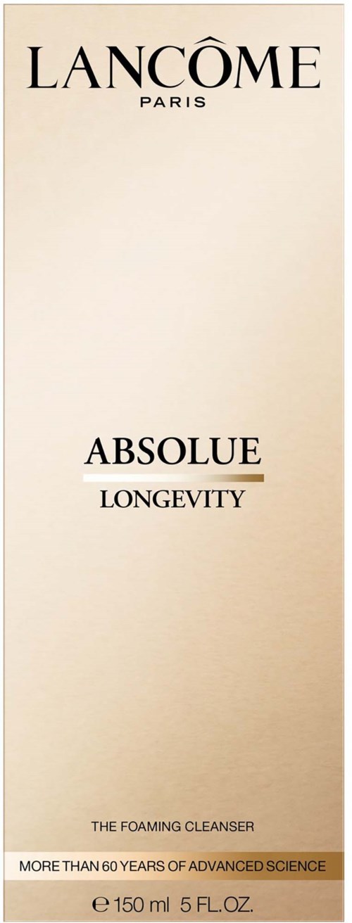 Lanc f3n Absolue Longevity reng 6ringsmousse i kartong med svart text p e5 cremef e4rgad bakgrund.