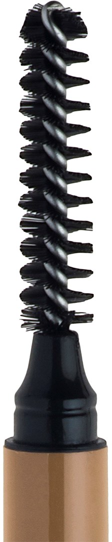En makeupborste med svart handtag och spiralformad huvud för att applicera smink.