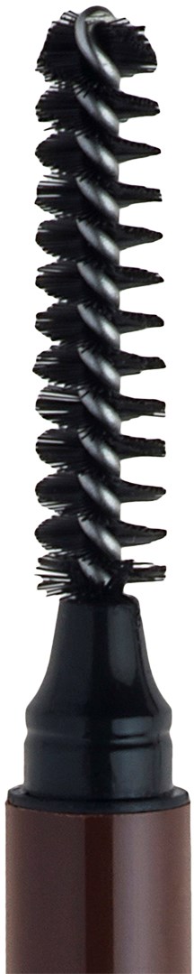 En borste med rund handtag och svarta borst, används för makeup eller ögonfransar.