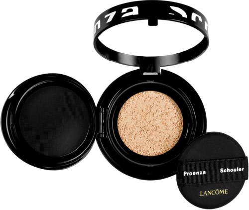 Lancôme-rotsticka med svamp och lock med vit text på svart band.
