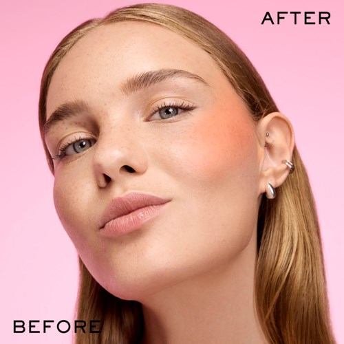 A woman with clear skin, light makeup, and blonde hair, showing improvements in skin appearance. Word 'AFTER' in top right.