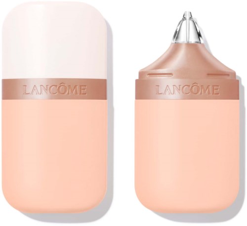 En Lancome-skönhetsproduktbehållare med rosa kropp och avtagbar lock, liknar ett läppstift eller hudvårdsprodukt.