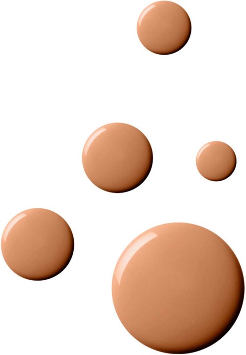 Flera beige, blanka, runda föremål i olika storlekar svävar på en vit bakgrund.